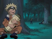 Naruto hiding from Mizuki.