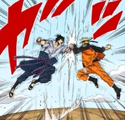 Sasuke and Naruto begin fighting at the Valley of the End.