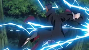 Sasuke unsuccessfully attacks Tobi with Chidori.