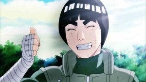 Naruto, Professor Guy e Rock Lee extremamente emocionados. Finalização