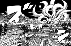 The Nine-Tailed Demon Fox attacks Konohagakure.
