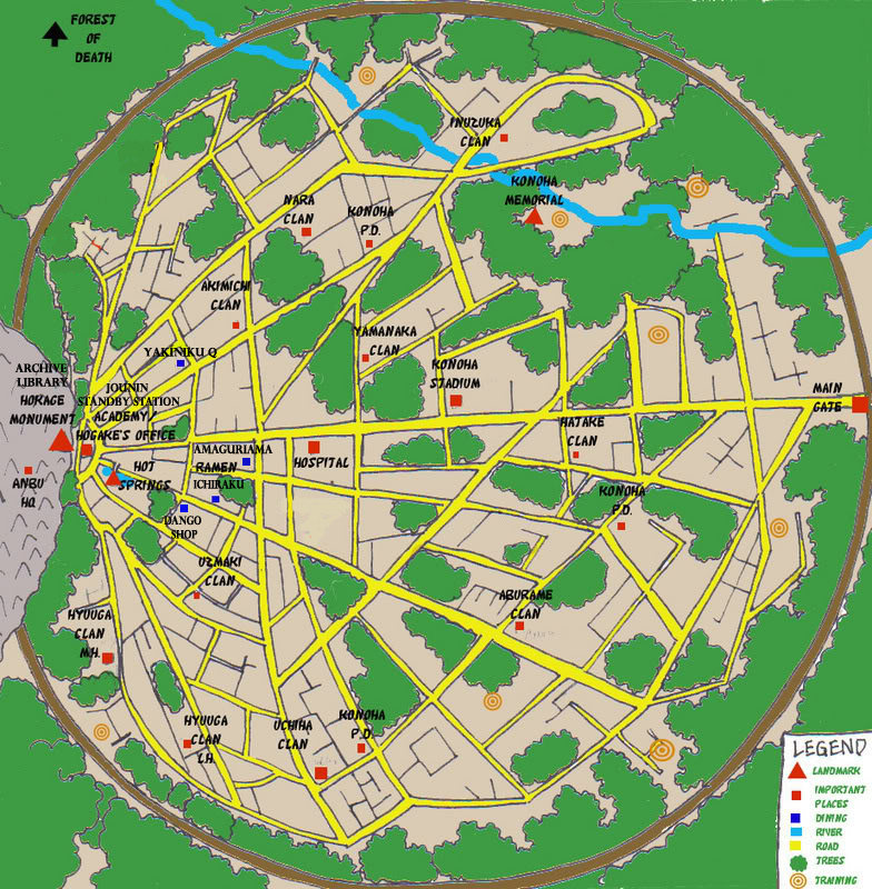 Map Of Leaf Village Konohagakure | Naruto Profile Wiki | Fandom