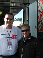 Cope, right, posing with a fan in 2004