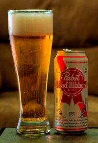 A fresh Pabst Red Ribbon pint