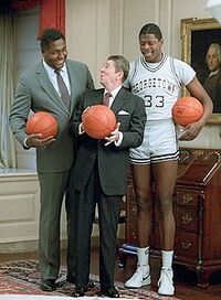 Ronald Reagan with John Thompson Patrick Ewing