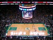 High view of TD Garden's basketball court.