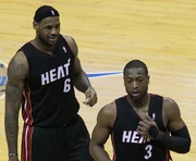 Dwyane Wade with his new teammate, LeBron James.