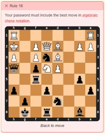 The Password Game: How to Beat Rule 16 (Algebraic Chess)