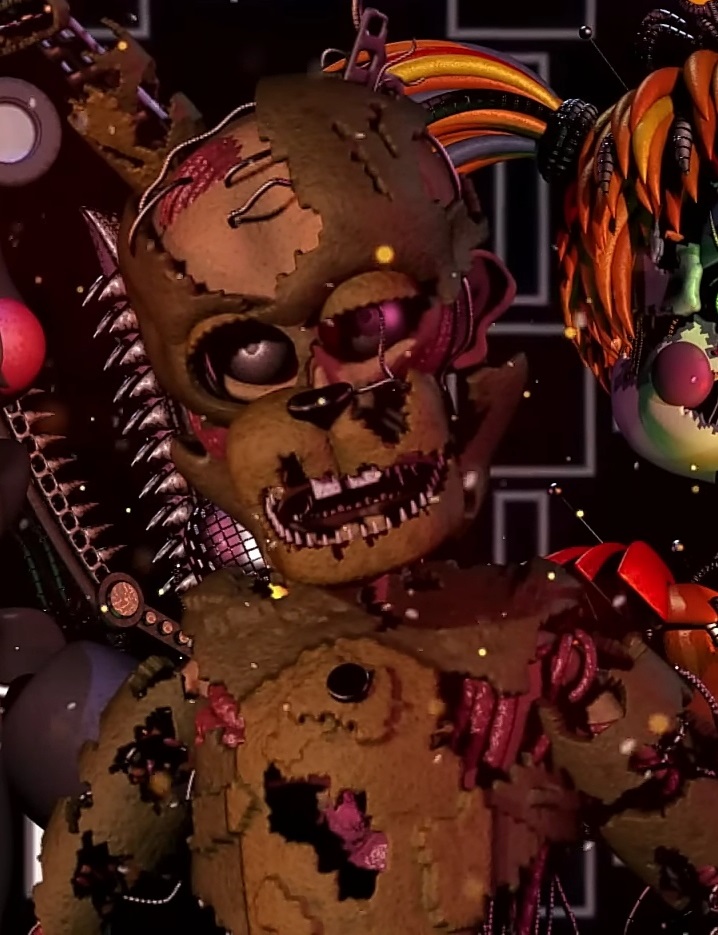 Solve fnaf 6 year anniversary slasher animatronics + william afton slasher  jigsaw puzzle online with 63 pieces