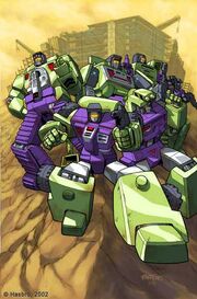 Scavenger, Bonecrusher, Longhaul, Scrapper & Mixmaster - five of the original six Constructicons (Constructicon Hook not shown)