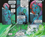 Brainiac with his descendant , as they discuss his use of organics. Art by Matthew Clark.