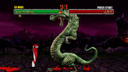 A screenshot of Liu Kang's recurring   in its original version in  as seen in the canceled HD remake version for . , in 2010, deemed the finisher "the most iconic Fatality of the entire game