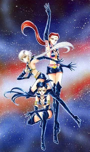 The Sailor Starlights &mdash;note the differences in uniform:  instead of a skirt, and little use of individual signature colors