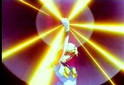 In her first Senshi uniform, Sailor Uranus demonstrates her air-based powers with World Shaking.