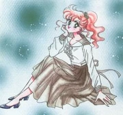 Makoto in her school uniform, drawn by . The long skirt and curly hair, unique to her, are a Japanese visual cue representing her "tough girl" personality.
