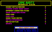 The audits menu of the original , with the ERMACS listing (bottom) that led many players to believe Ermac was a hidden character in the game. Series creator  explained that the listing did not represent a character but "a  I wrote for catching code errors/traps