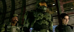 Sergeant Avery Johnson,  and Miranda Keyes (left to right), as they appear in Halo 3.