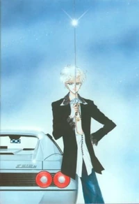 Haruka with sword and  , as drawn by . With her short hair and masculine hobbies, Haruka's character design is pointedly androgynous. On first meeting, most other characters think she is male.