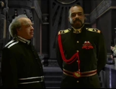 A cinematic sequence from Emperor. Atreides  Kolinar Koltrass () speaks with Duke Achillus ().