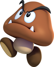 Goombas are typically coloured brown, featuring two feet and no arms.