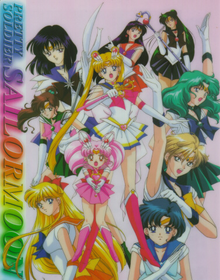 The Sailor Senshi as seen in the anime.Top row: Sailors Saturn, Mars, and Pluto.Second row: Sailor Jupiter, Super Sailor Moon, and Sailor Neptune.Third row: Sailors Chibi Moon and Uranus.Bottom row: Sailors Venus and Mercury.