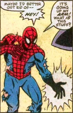 The Venom Symbiote bonds to  in  #8). Text by . Pencils by .