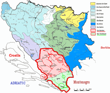 Neretva watershed among other Bosnia main watersheds