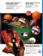 Listings for the Mini Sports Pack, Mini Sports Balls, and MLB Smash-It Pitching Machine in the Hasbro catalog.