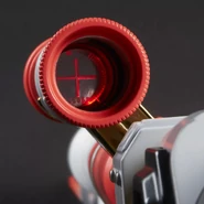 The blaster's scope, with its lights on.