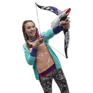 A model pulling back the Heartbreaker Bow to fire it.