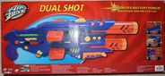 The back of the packaging for the blue Dual Shot.