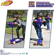 Two models riding the Rapid Fire Blaster Scooter.