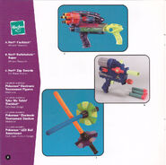 Listings for the FastBlast, Switch Shots Super, and Electronic Zap Swords in the Hasbro catalog.