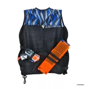 The back of the Tactical Vest, with a Micro Shots Strongarm and an eighteen dart clip stored in it.