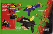 An ad from 1996 featuring the Nerf Action, Rip Rockets, and Ambush Rip Rockets series.