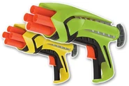 The green/yellow, black, and orange Tek 4 blasters.