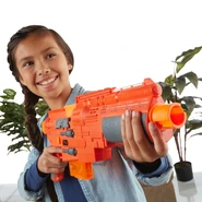 A model aiming the Sergeant Jyn Erso Deluxe Blaster.