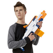 A Nerf model holding the Cam ECS-12.