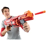 A model firing the RotoFury. This image also is used on the blaster's packaging.