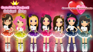 Kumaison, Misha, Piaf, Vaniia, Nanami, eLe y Reyna usando el uniforme "LoveStory v 1.1" en el primer single original "Cautívate, Enamórate"