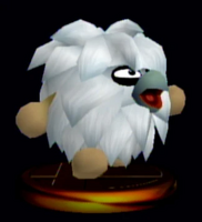 Close-up of Topi's trophy in Super Smash Bros. Melee.