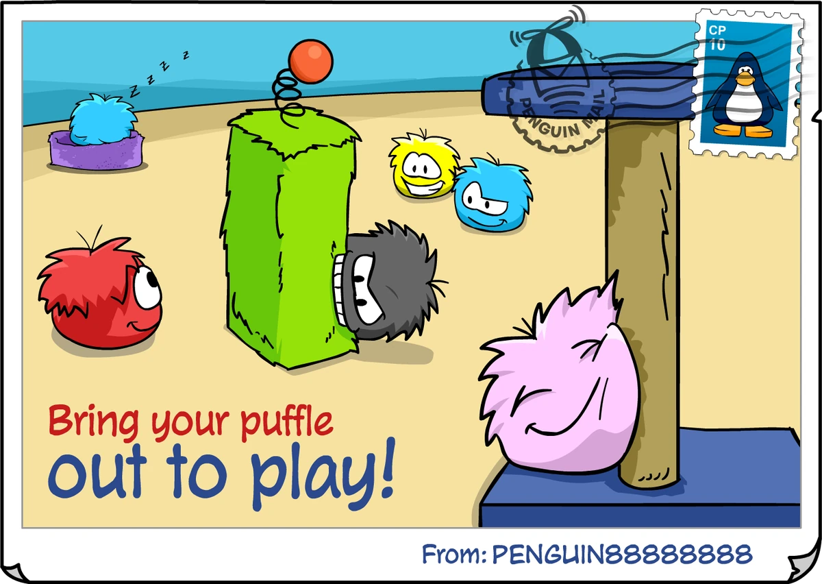 Happy Puffles Postcard New Club Penguin Wiki Fandom