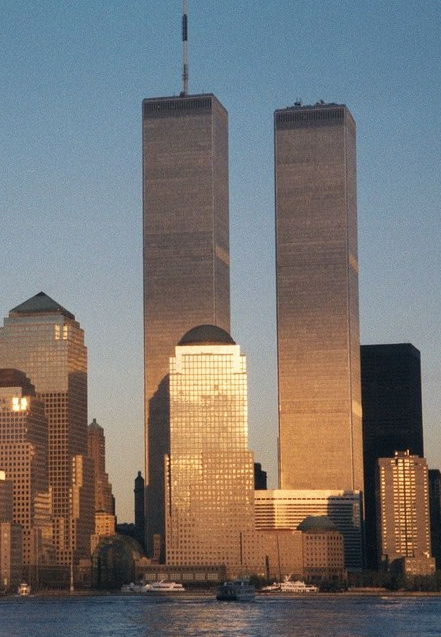 new york skyline sunset with twin towers