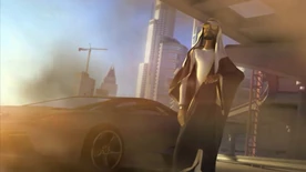 Emerging from his Reventón amidst the clouds of smoke (Need for Speed: Nitro)