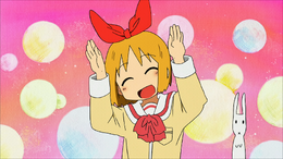 Annaka shows her rabbit-like pose when she was advised by Miss  about her large ribbon on the top of her head in Episode 2.