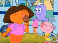 Dora and Boots licking ice cream
