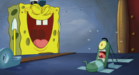 Plankton can't stand SpongeBob's laughing