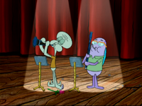 Squidward and Howard playing instruments