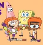 SpongeBob and Patrick with Clincoln McCloud (in their hockey outfits)