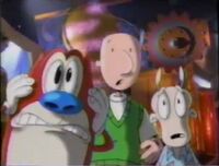 Rocko with Stimpy and Doug in the Nicktoons Fruit Roll-Ups commercial